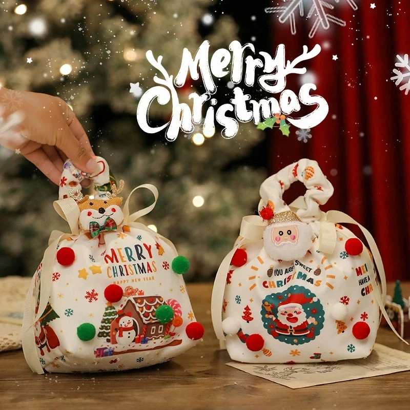 

Christmas Gift Bag Cute Snowman Elk Santa Claus Fabric Apple Storage Bag New Year Children's Candy Handbag 2026 Christmas Decor