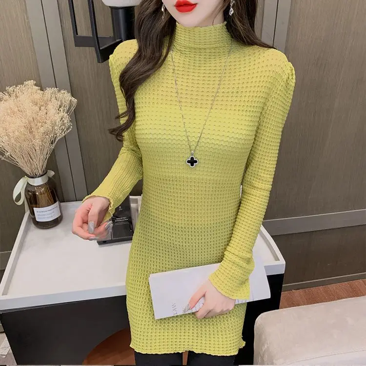 Purple Warm Women's T Shirts 2024 Turtleneck Clothes Female Tops Yellow Crochet Knitted Designer Tshirts Sale Wholesale Alt Tees