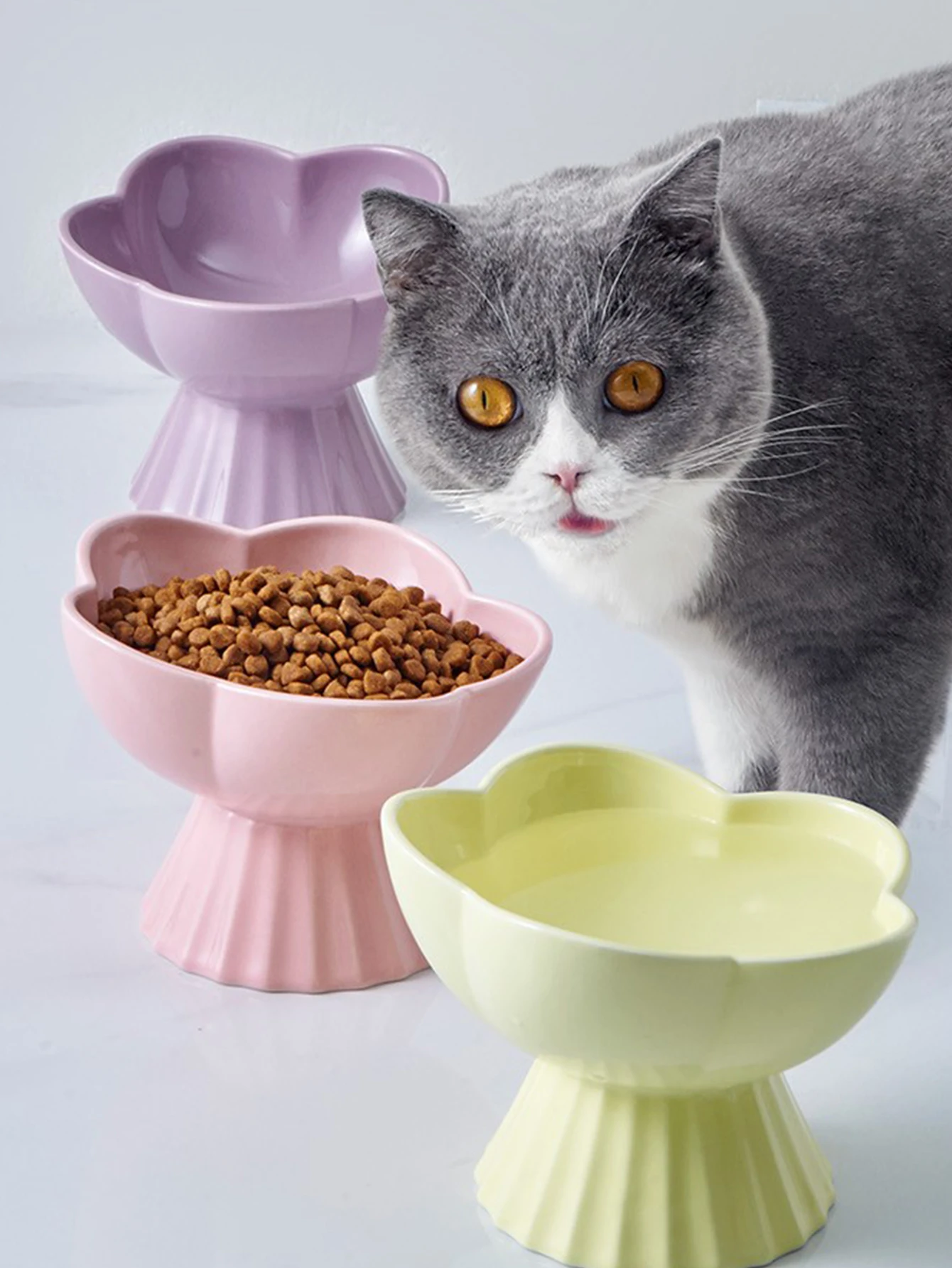 Creative Ceramic Cat Bowl Non-slip Flower Shape High Foot Dogs Puppy Feeder Feeding Food Water Elevated Raised Pet ceramic bowl