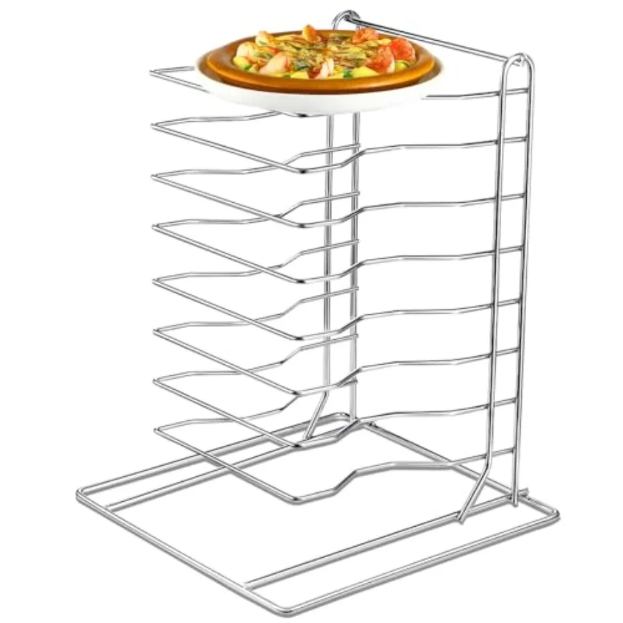 

1 Pcs Pizza Rack 8 Tier Pizza Stand 9.5 L x 8.1 W x 16.5 H Stainless Steel Pan Rack Holder for Party Buffet Table Platter Tray