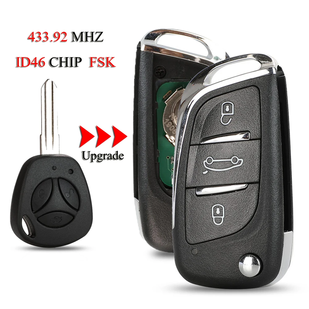 

jingyuqin Upgrade Folding Remote Smart Car Key For Lada Priora Kalina 3Buttons 433.92Mhz FSK ID46 Chip KD Modified Car Key