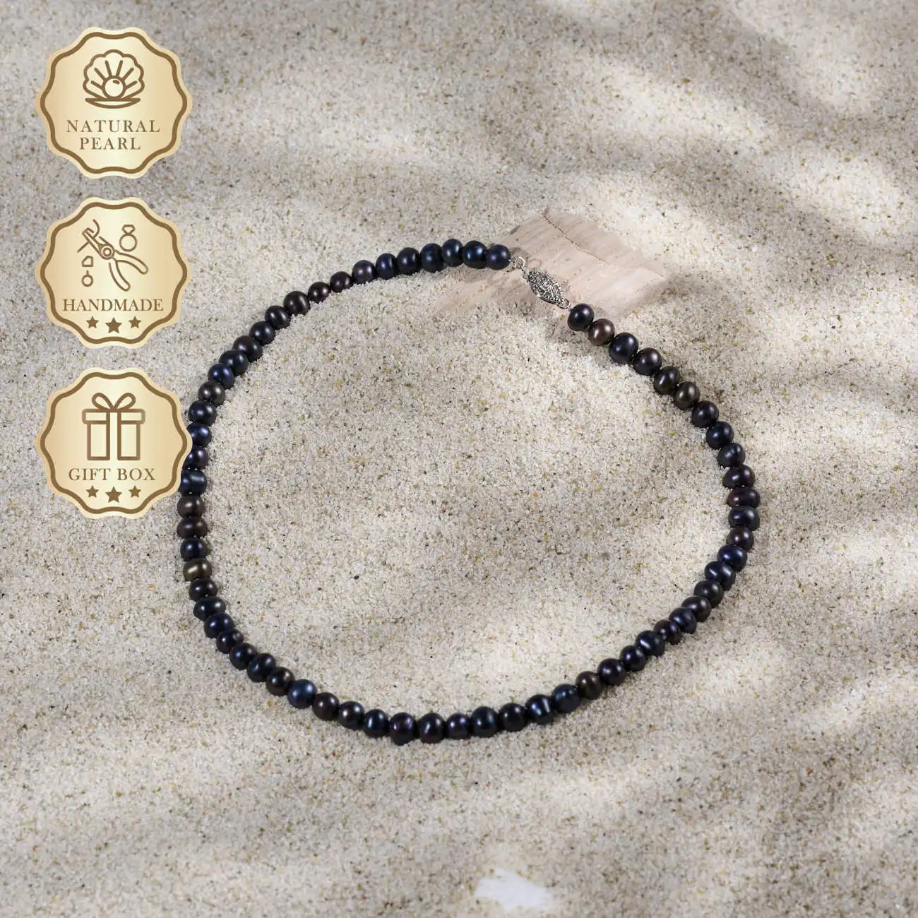 

MYSOYA Black Freshwater Pearl Necklace 6–7mm with Silver Hollow Clasp, Gift Box, Ideal Birthday & Anniversary Gift
