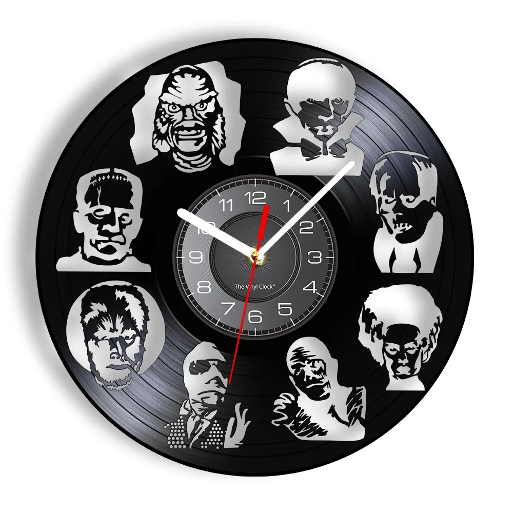 Classic Monsters Characters Laser Cut Longplay Wall Clock Halloween Horror Home Decor Movie Killer Scary Vinyl Record Wall Clock