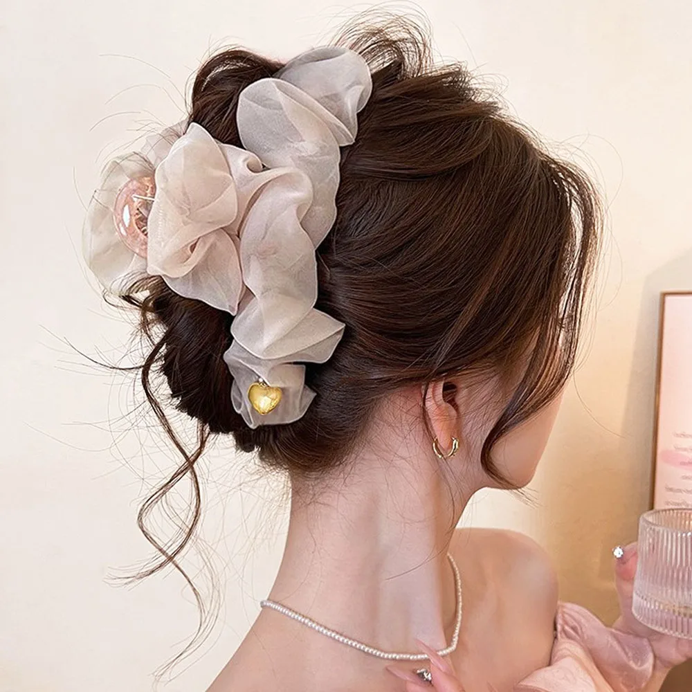 Cakar Rambut Keriput dan Kupu-kupu Rambut Tebal Jepit Rambut Merah Muda Manis Aksesori Rambut Modis Ekor Kuda Klip Rambut Klip Cakar