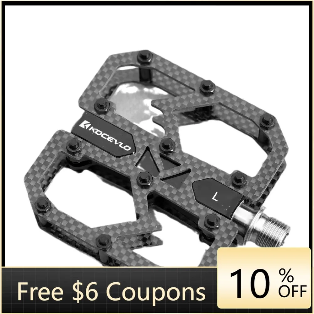 

STLF KOCEVLO Carbon Fiber Pedal Ultralight 195g MTB Titanium Shaft 3 Bearings Road Bike Pedal Anti Slip Racing Pedal