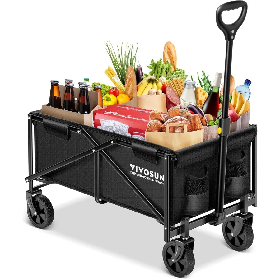

Collapsible Folding Wagon Outdoor Utility with AllTerrain Wheels Adjustable Handle Cup Holders Side Pockets Ideal for Camping S
