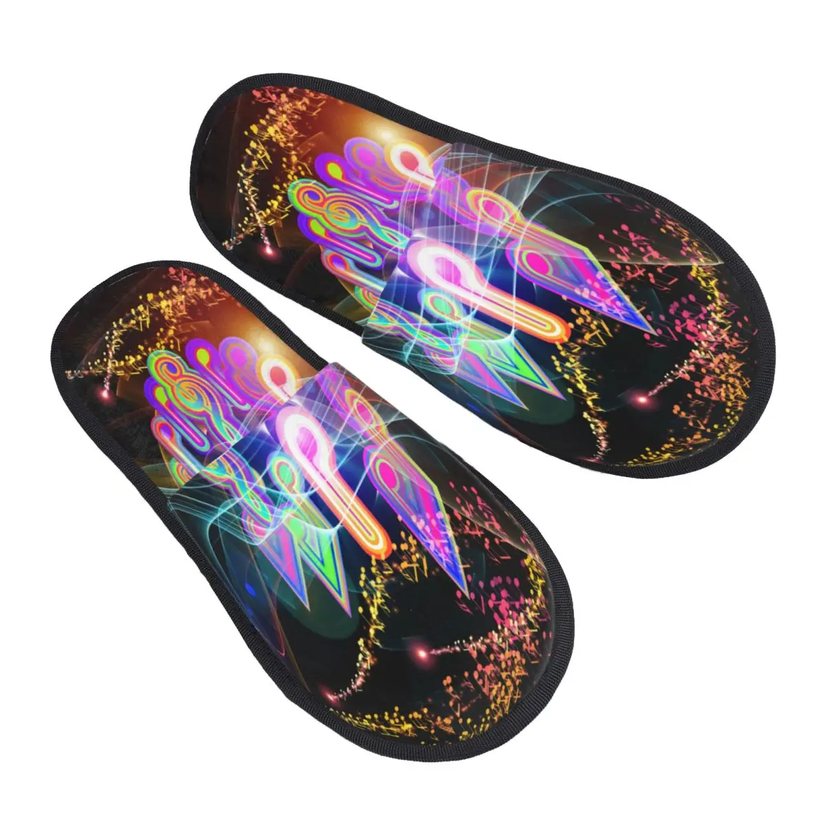 Winter Slipper Woman Man Fluffy Warm Slippers Colorful F Waves And Music Notes House Slippers Shoes