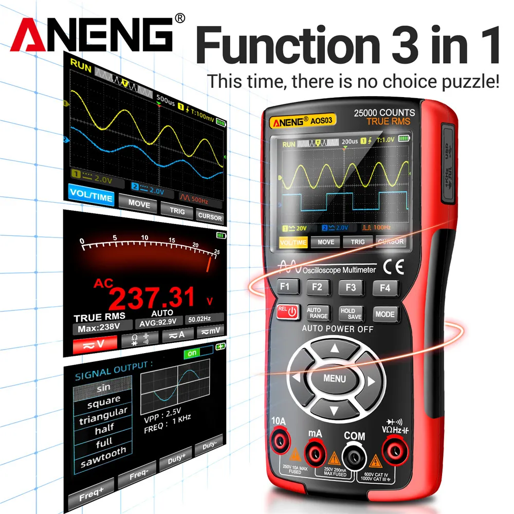 ANENG AOSO3 cyfrowy ekran Computerview funkcja precyzyjnego przebiegu 3 w 1 podwójny kanał sygnałowy Oscil oskop multimetr