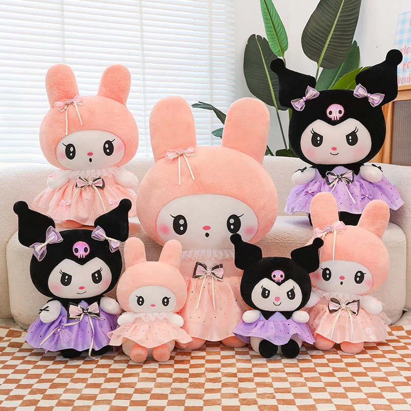 

Kawaii Sanrio Kuromi плюшевая игрушка в тюлевой юбке принцессы, мягкая кукла Melody, милый плюшевый подарок для детей, подарок на день рождения для девочек