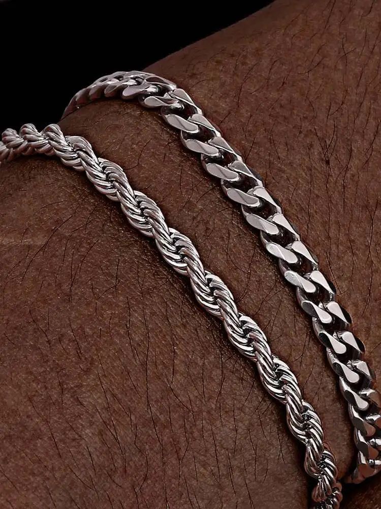 2 Stück Herren-Kettenarmbänder, Edelstahl, Silber, Gold, Schwarz, Twist-Seil-Kettenarmband, trendige kubanische Gliederketten, Geschenk
