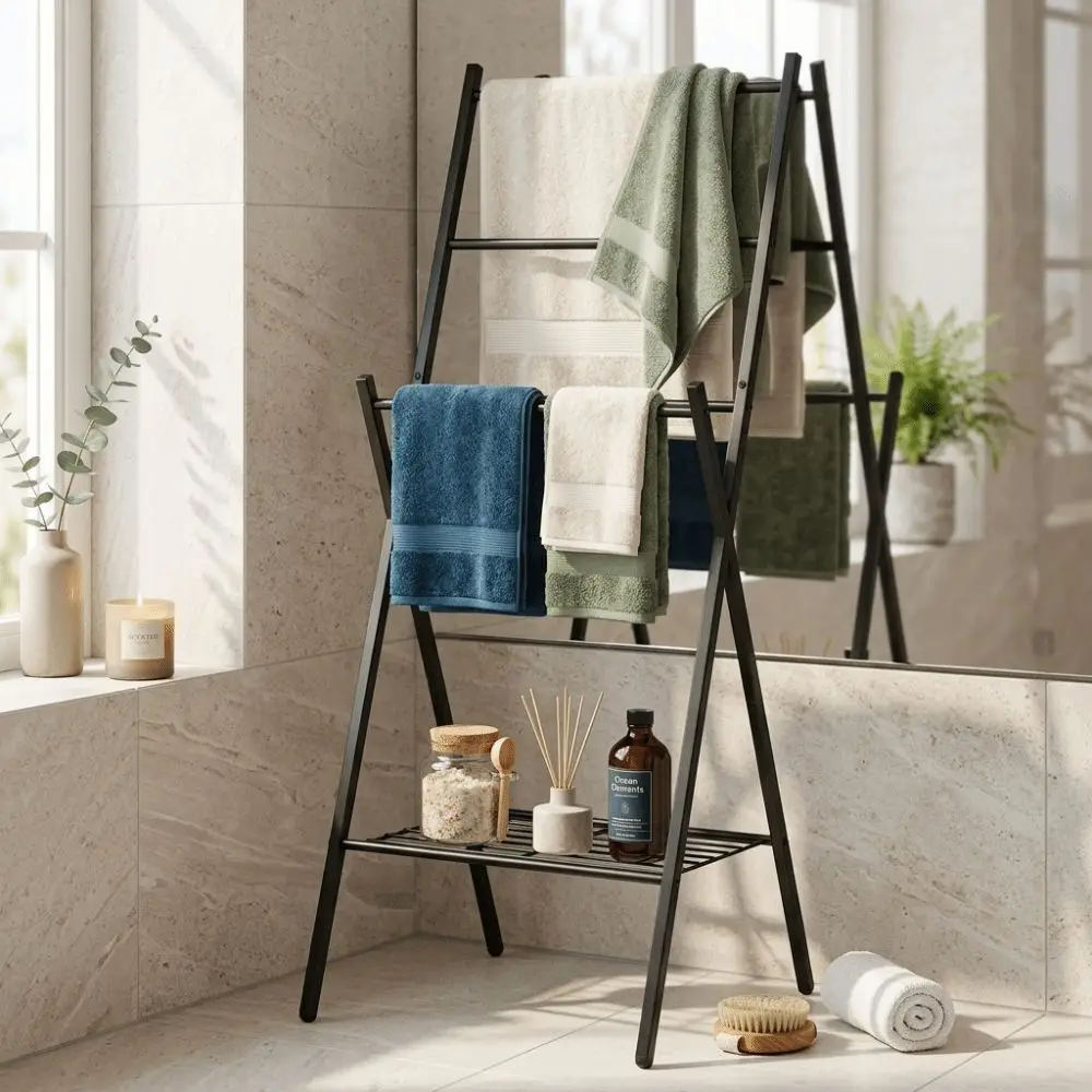 Foldable Structure Foldable Towel Drying Rack Freestanding Frame Multi-rod Design Freestanding Towel Drying Rack Space Saving