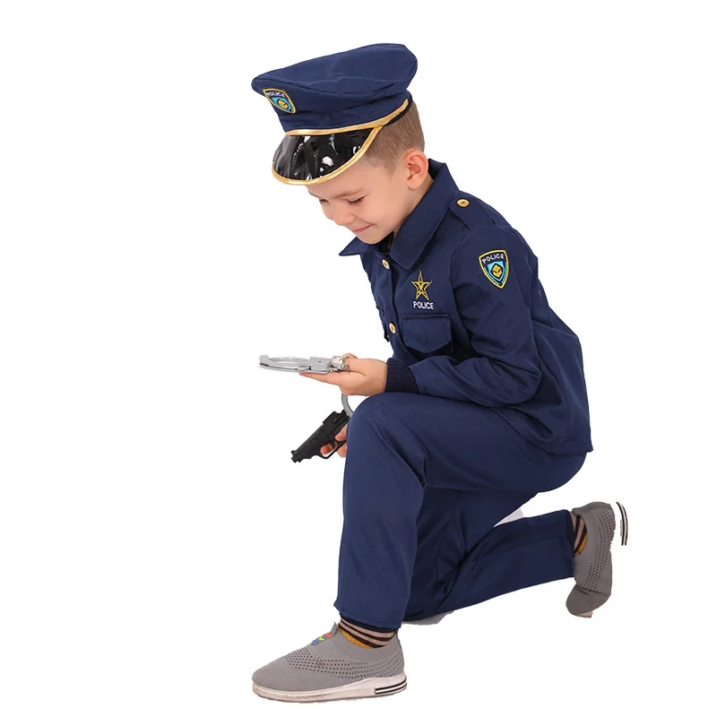 Children Boys Police Costumes Halloween Cosplay Party Costumes For Children Performance Police Costumes Roles Play Cool