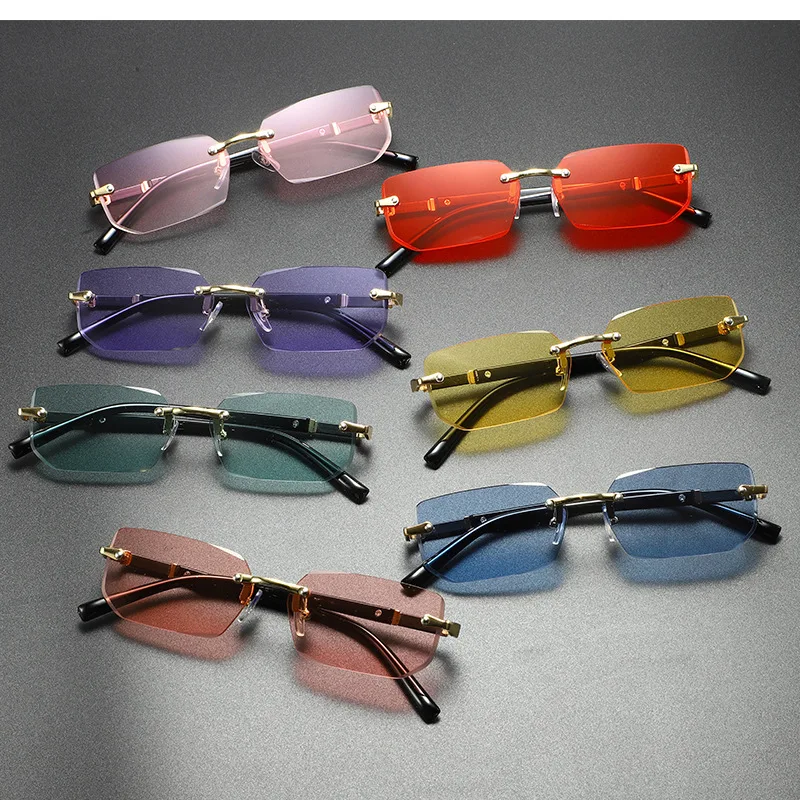 Nuevas gafas de sol sin montura a la moda para mujer y hombre, gafas de sol rectangulares populares, gafas de sol cuadradas para mujer y hombre, gafas de viaje de verano