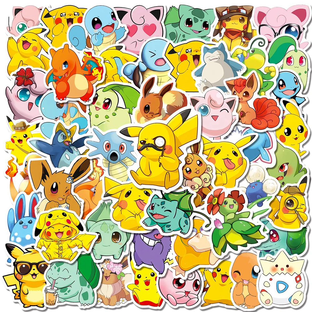 10/30/50pcs Cartoon Cute Pokemon Pikachu Stickers Kawaii Anime Decals Waterproof DIY Scrapbook Suitcase Phone Sticker Decoration