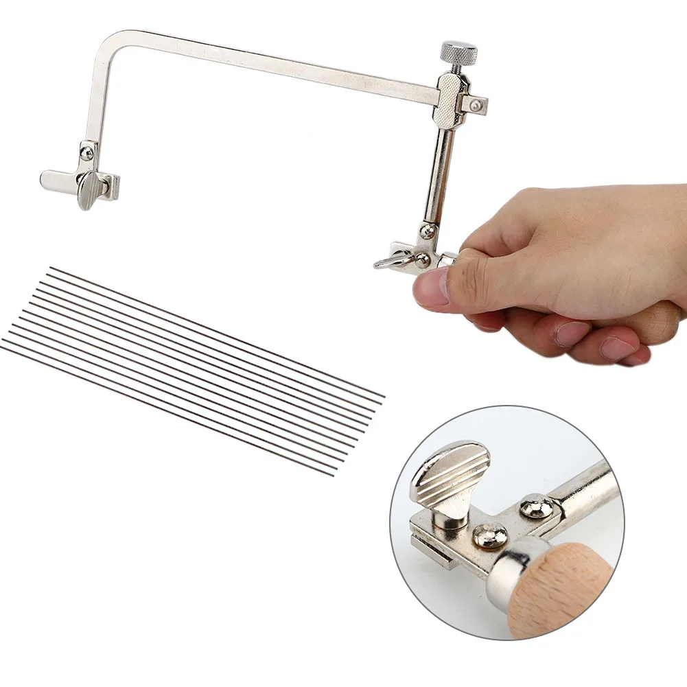 Professional Wood Handle Jewelers Saw Frame, Steel Hacksaw with Blade for DIY Woodworking & Metal Cutting Craft Tool view 2