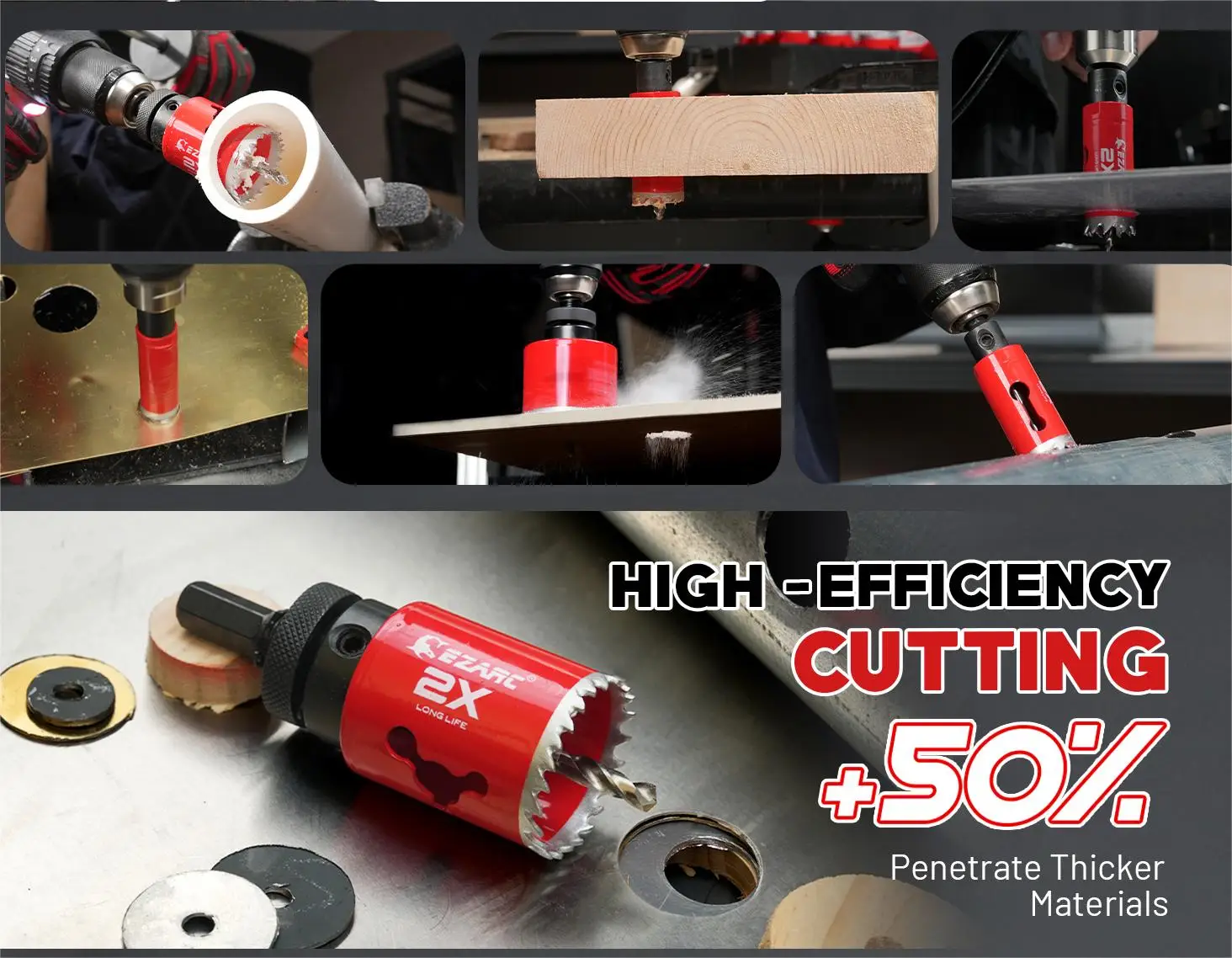 EZARC 1 Stück 19-64mm M42 Bi-Metall-Lochsäge 8% Kobalt 48mm Tiefenschnitt für Metall, Hartholz, PVC, Trockenbau 4/6 TPI Zellulare Spanablassöffnungen Werkzeuge – Detail 2