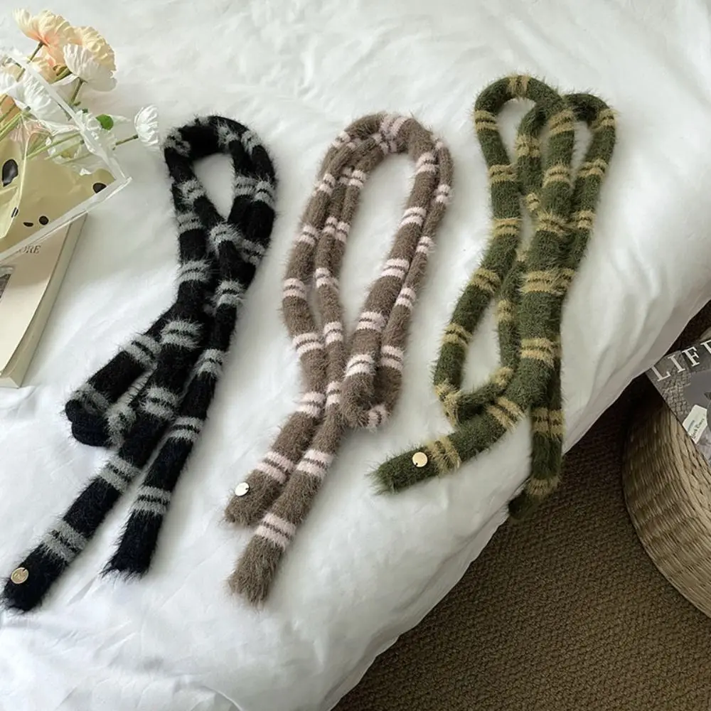 New Autumn Winter Slender Striped Scarf Plush Creative Long Strip Scarf Soft Casual Neck Warmer for Women