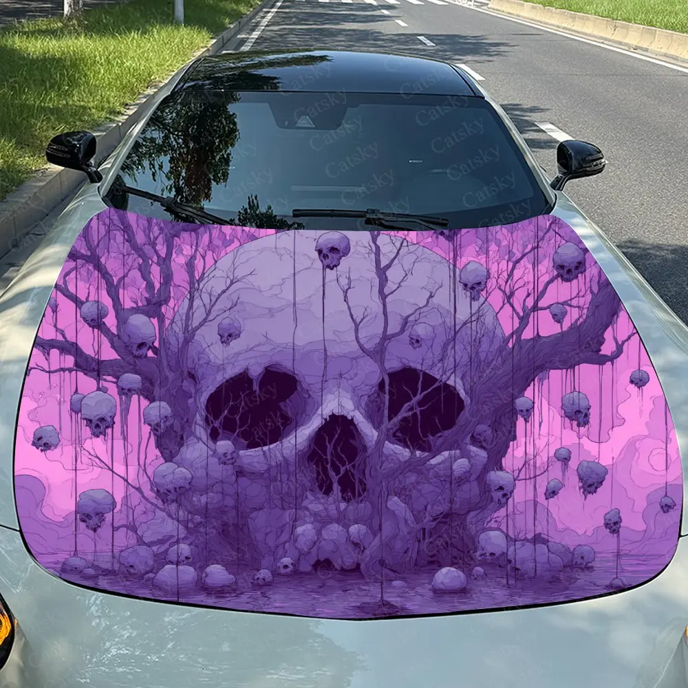 Purple Mist Skeleton Forest Car Sticker Paper, PVC Waterproof Engine Hood Sticker, Self-adhesive Scratch Resistant Sticker, Suit