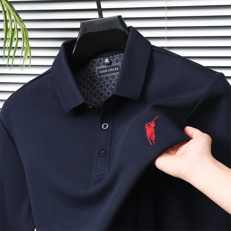 تي شيرت رجالي بأكمام طويلة موضة خريف وشتاء 2025 قميص بولو كاجوال للأعمال مع شعار حصان صغير #6