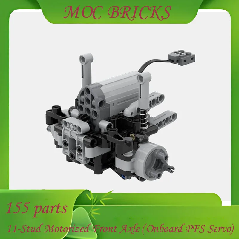 تخصيص 155 أجزاء MOC 11-Stud المحور الأمامي الآلي (Onboard PFS Servo) قطع غيار السيارات مكونات هيكل السيارة ذات الدفع الرباعي