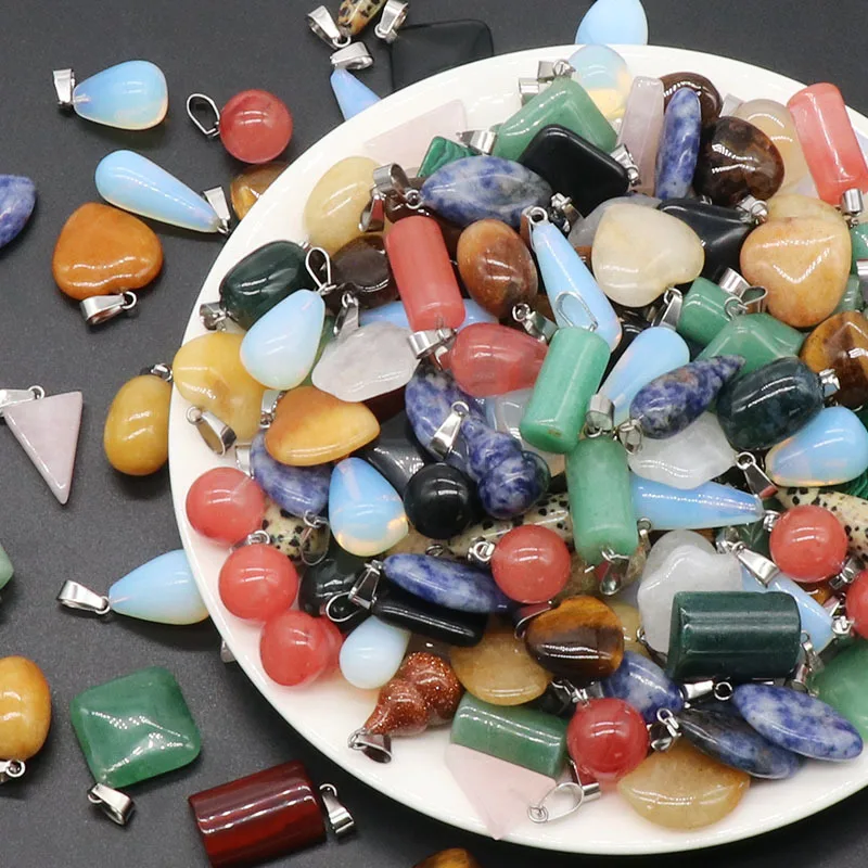 Multiple Shape Natural Stone Pendant Charms Mix Color Natural Agates Pendant fit Jewelry DIY Necklace Making Wholesale