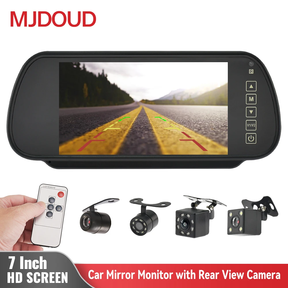 MJDOUD-Monitor de espejo para coche, cámara de visión trasera para aparcamiento de vehículo, con pantalla TFT LCD HD Universal de 7 pulgadas