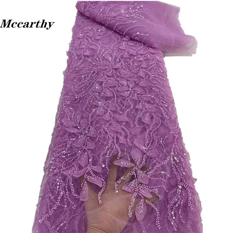 

Mccarthy High Quality African Elegant Tulle Lace Fabric Handmade Beads Nigerian Luxury Sequin Laces Fabrics for Party ZX65KI-2