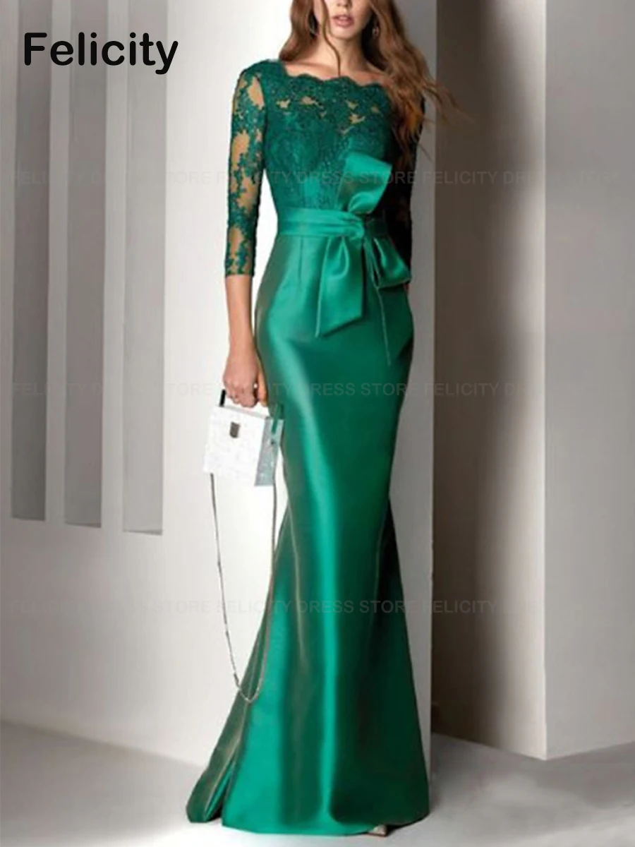 

Exquisite Mother of the Bride Dress 2023 Mermaid Formal Wedding Guest Dresses Lace Satin Bow Floor-Length فستان حفلات الزفاف