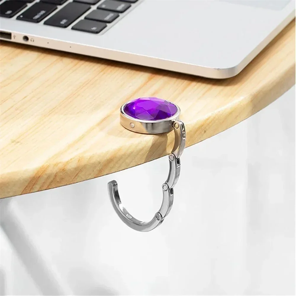 

Multicolor Edge School Bag Buckle Hook Round Crystal Metal Hanging Portable Folding Crystal Hanging Bag Hook Desk Bag Decor