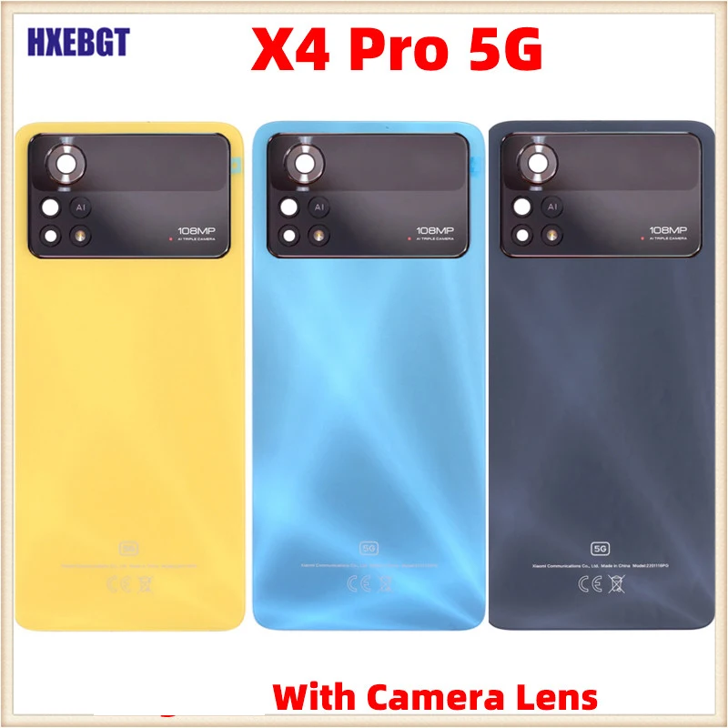 

New For Xiaomi Poco X4 Pro 5G Back Glass Lid Rear Battery Door Housing With Camera Lens Smartphone Repair Parts