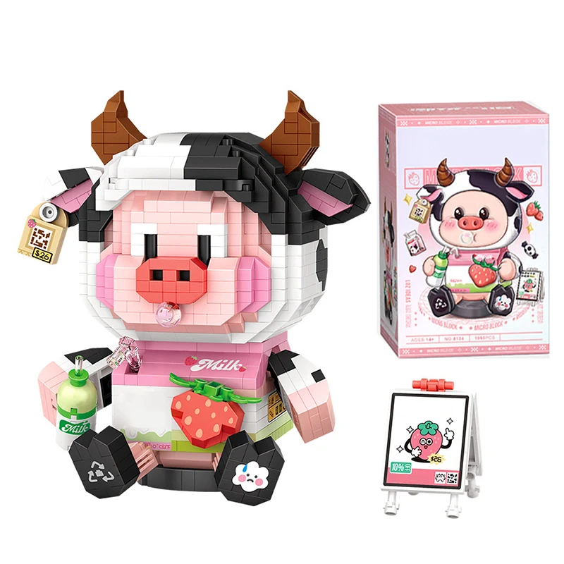 

Mini Animal Cow Model Building Blocks DIY Cartoon Cute Calf Model Assembled Boys and Girls Holiday Gift Kids Educational Toys