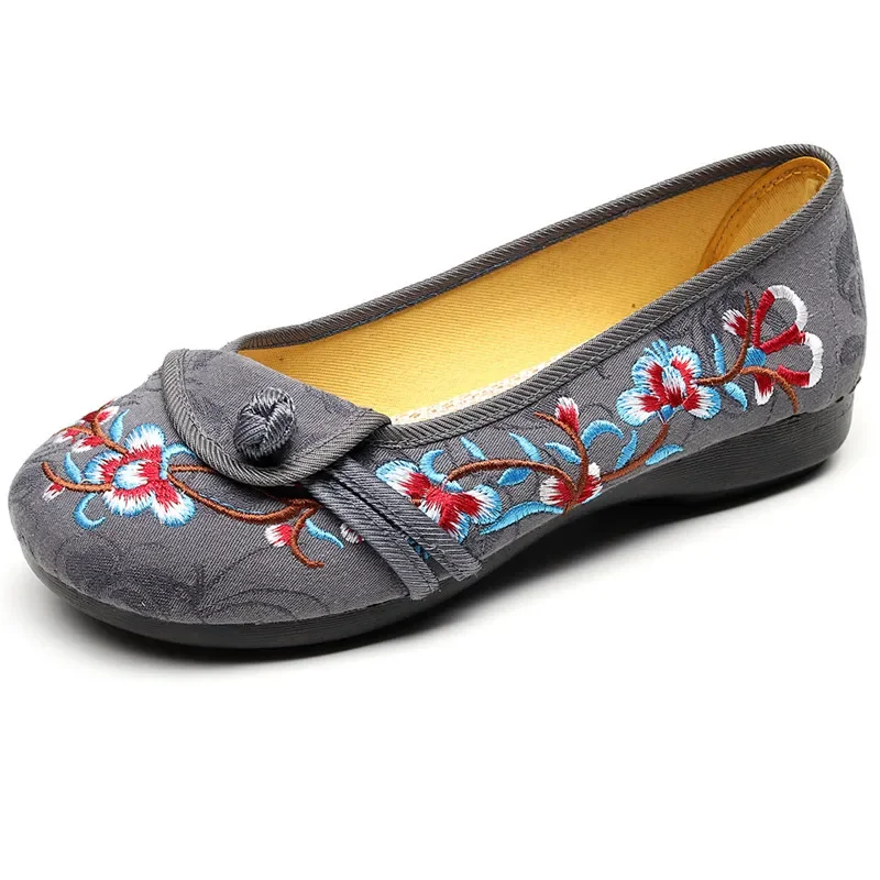 Soft Light Comfortable Women Cotton Fabric Ballet Flats Spring Autumn Slip On Chinese Embroidered Walking Working Shoes