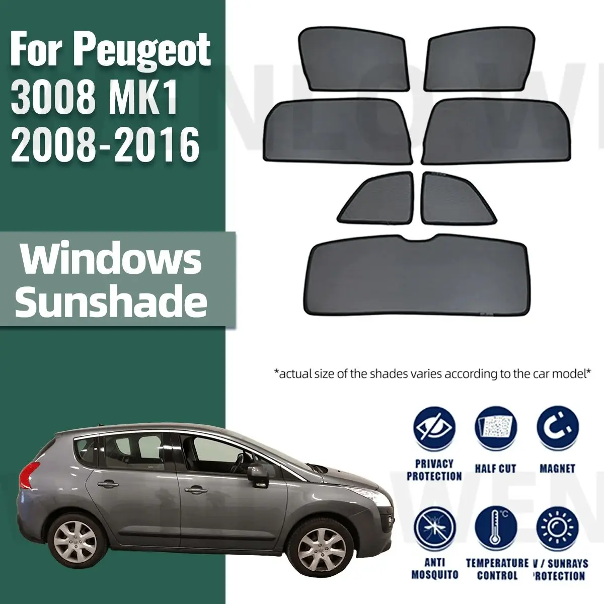 

For Peugeot 3008 MK1 2008-2016 Magnetic Car Sunshade Shield Front Windshield Frame Curtain Rear Baby Side Window Sun Shade Visor