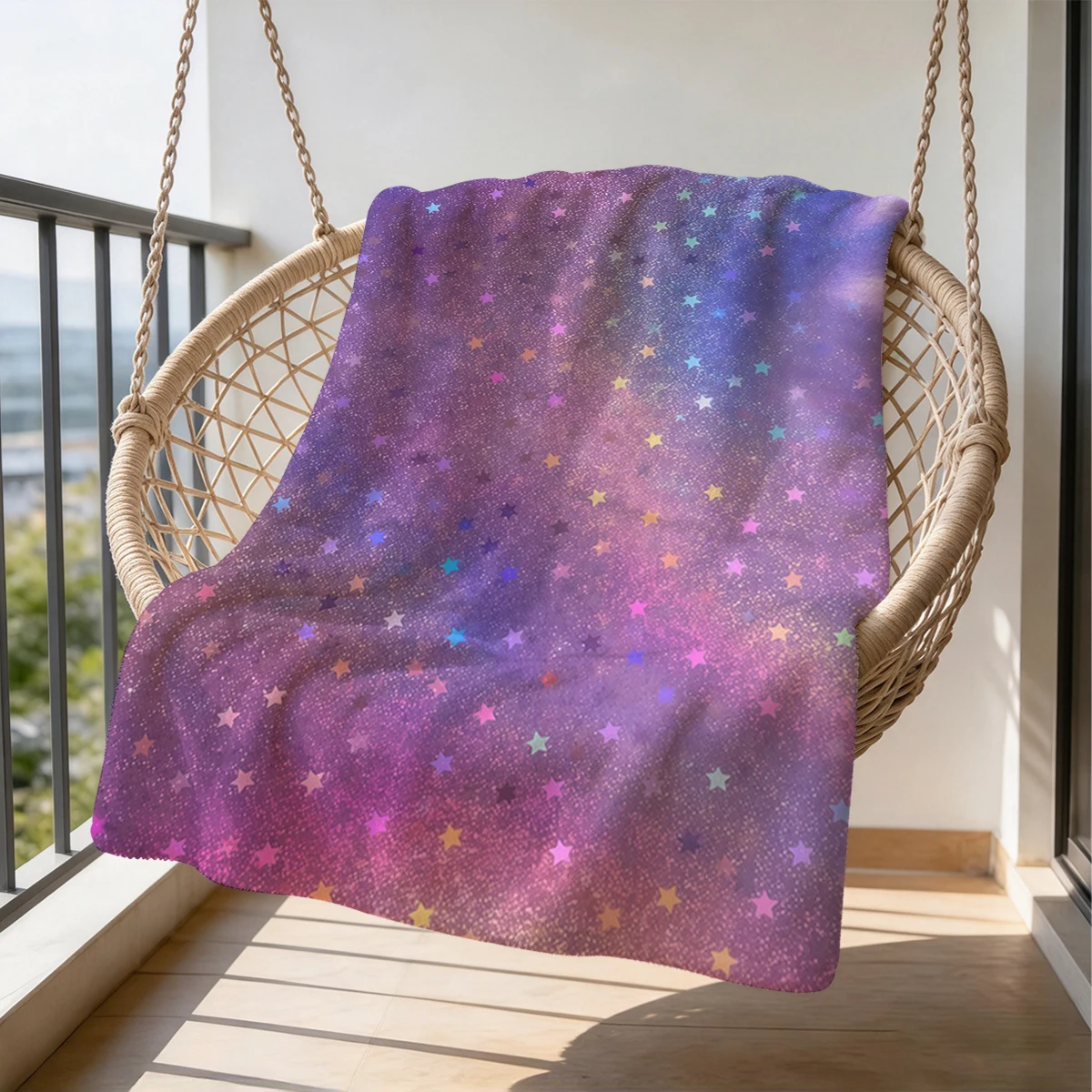 Holographic Glitter Stars Flannel Blanket Warm Soft Halloween Christmas Couch Warm Cozy Decorative Decor Gift for All Season