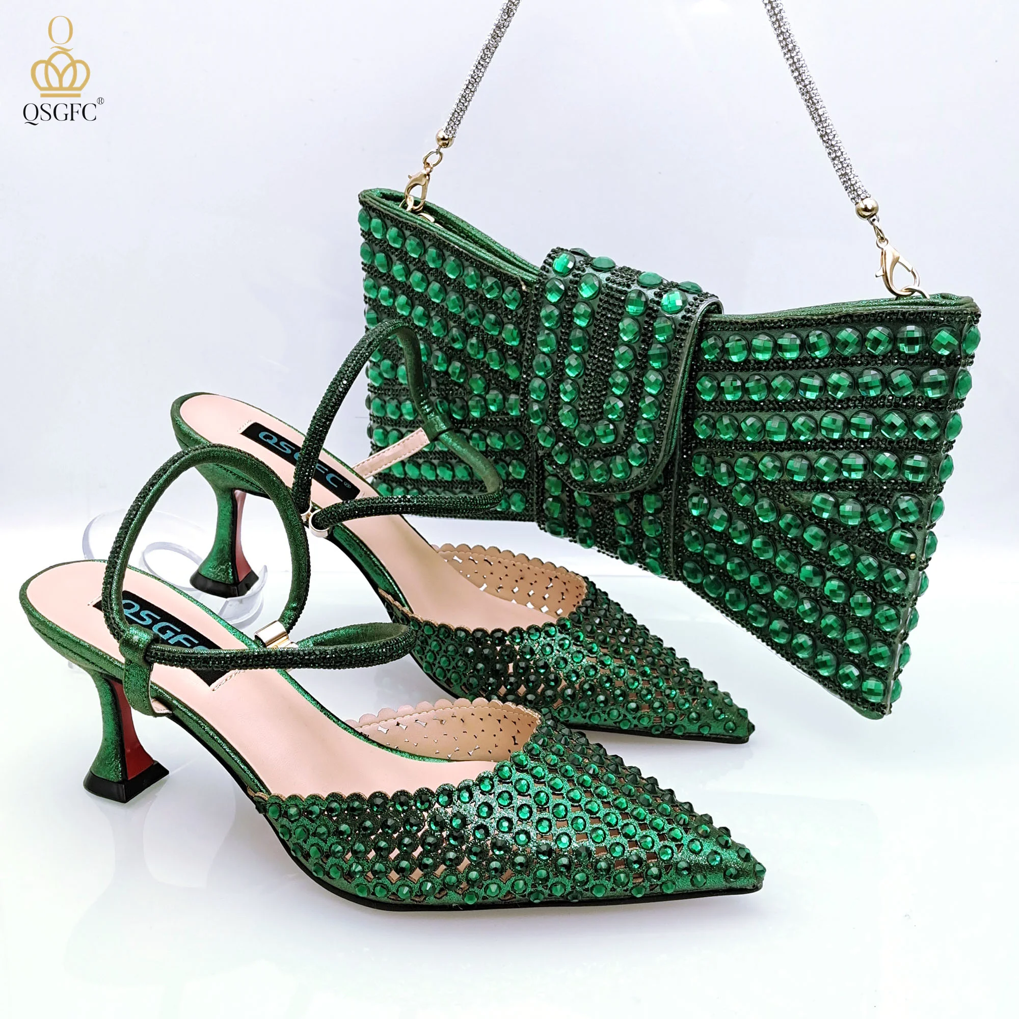 QSGFC New Design Two Ways To Wear Fashion Shoes And Shoulder Bags High-Heeled Shoes And The Same Style Envelope Bag