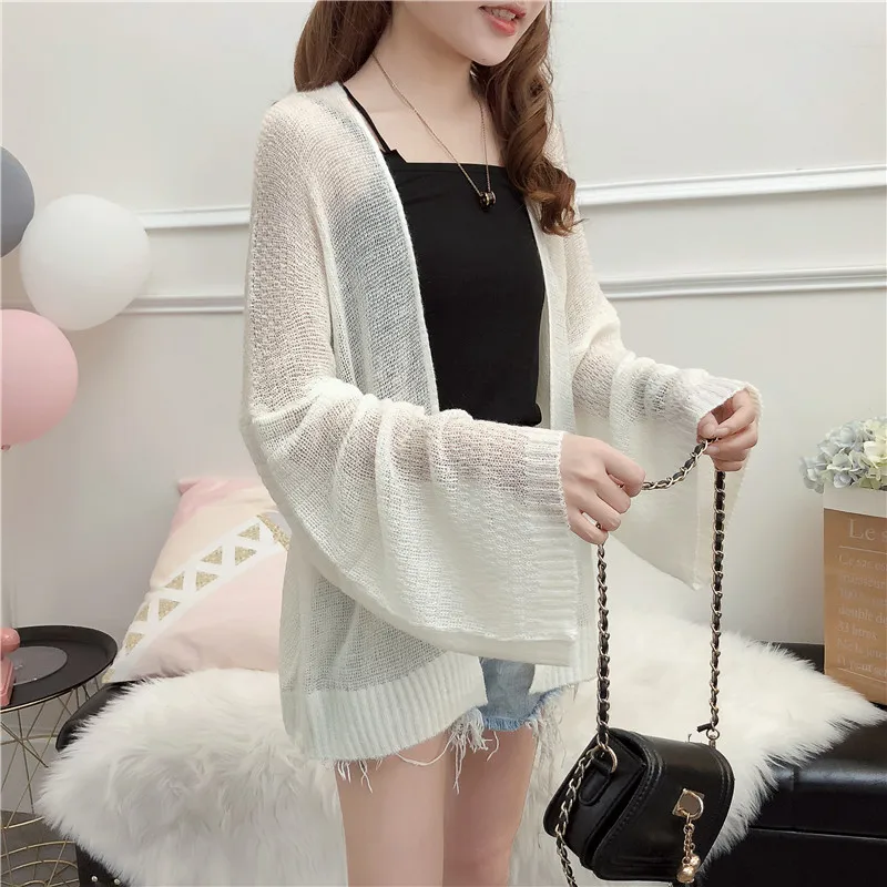 Sheer Crochet Knit Cardigan for Women Cover Up Long Sleeve Open Front Sweater Casual Knitwear Beach Outfit