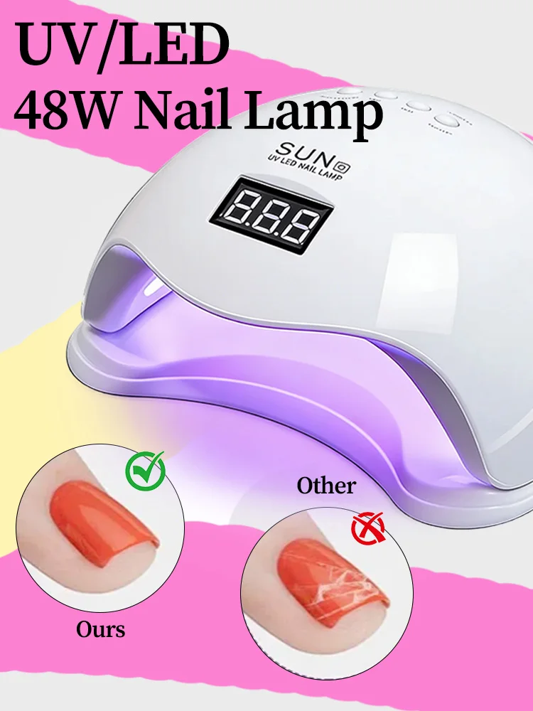 

Лампа для ногтей 2026 Upgrade 48W UV LED с 24 светодиодами, для сушки гель-лака, с большим экраном, профессиональный инструмент для маникюра