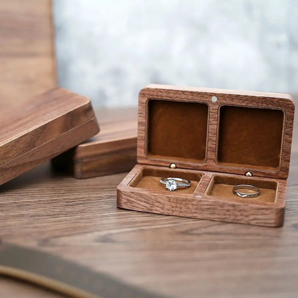 

Wooden Couple Ring Box Large Capacity Double Seat Earring Ring Case Jewelry Organizer Display Holder Ring Bearer Box