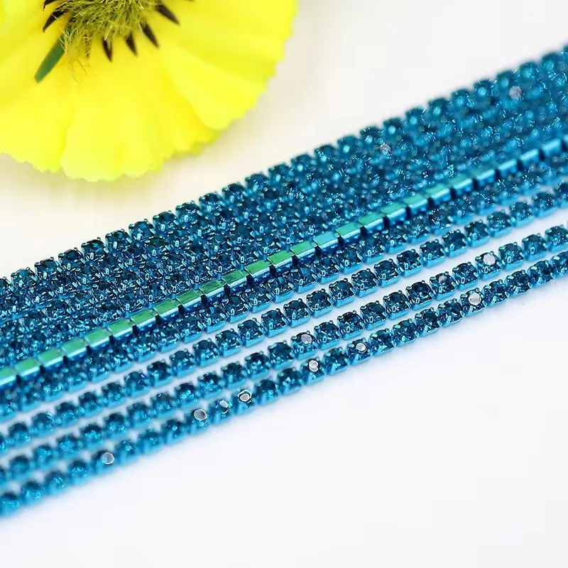 1 Yard Full Peacock blue Claw Rhinestone SS6 ss12 Crystal Tassel Diy Clothes Earring Accessories Beads Diamond Rhinestone Chain