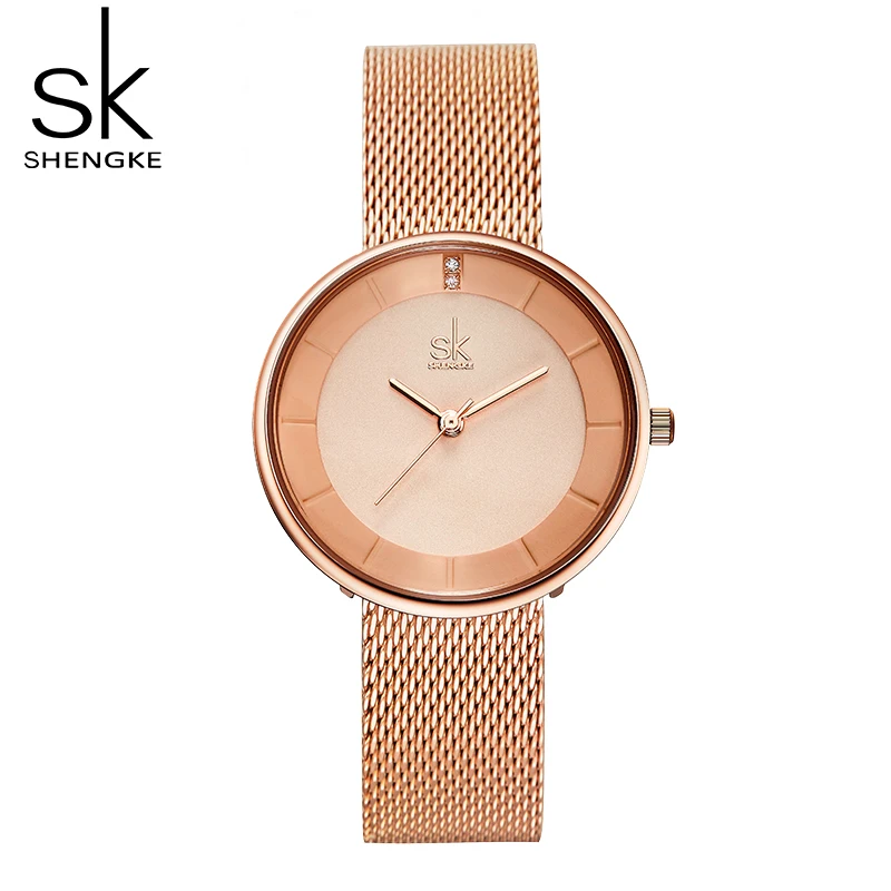 SHENGKE SK Fashion Golden Women Watches Stainless Steel Strap Ladies Quartz Wristwatches Original Woman\'s Clock Relogio Feminino