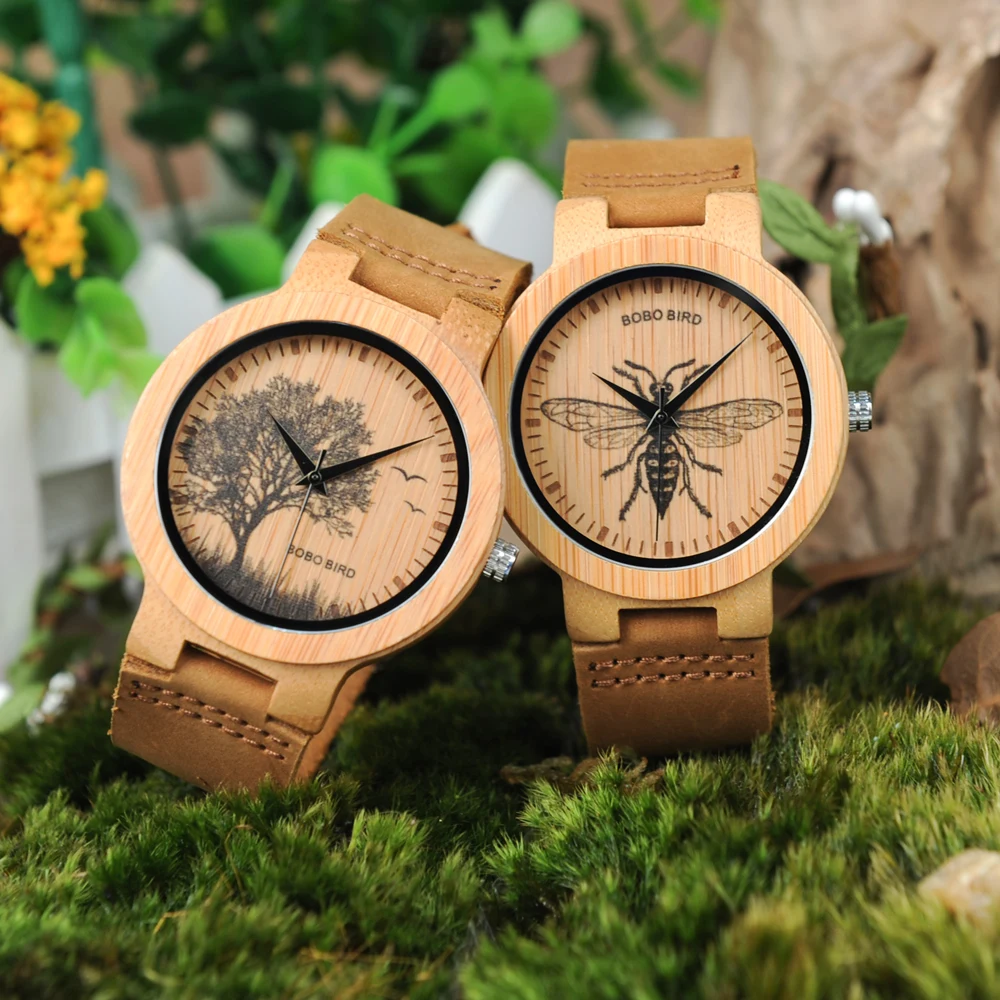 BOBO BIRD relojes de madera para hombre, diseño especial realista con estampado UV, esfera de bambú, regalos para C-P20