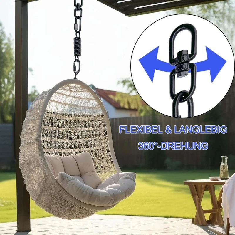 

203F Swing Spring for Hanging Chair With 360 Degree Rotates Rotation & 2 Carabiner Hook Steel 250kg Load Capacity