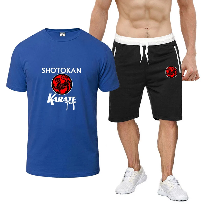 2024 Summer New Men's Shotokan Karate Logo Print Fashion Solid Color Crewneck Short Sleeve+Casual Joggers Sweatpants Cotton Sets