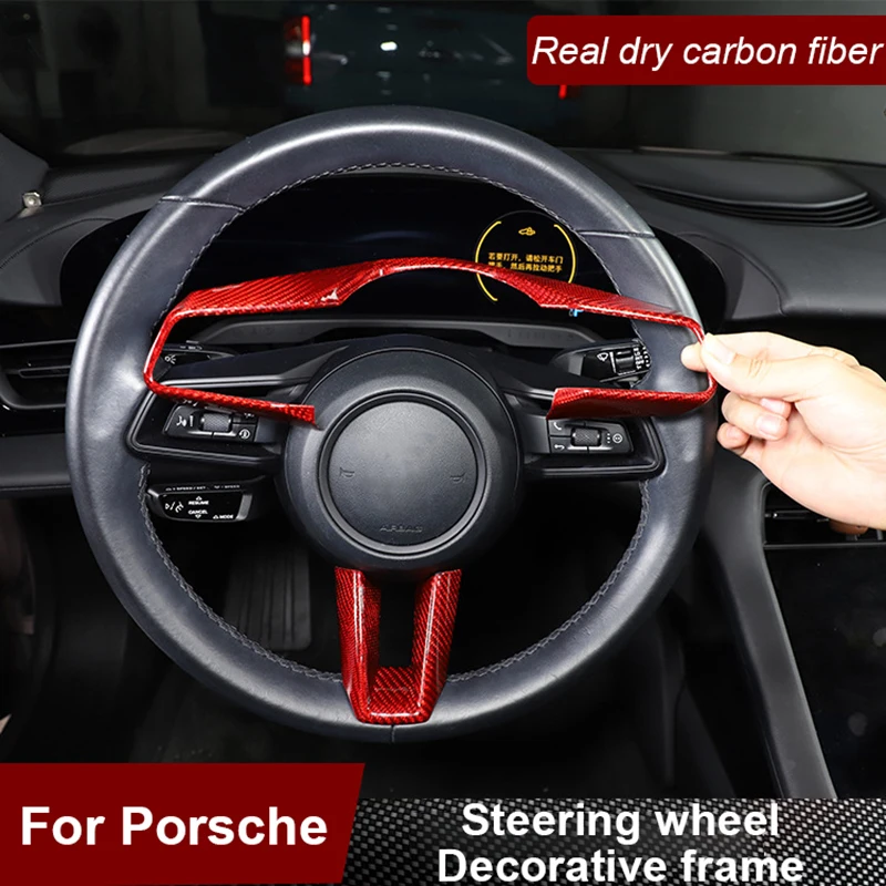 

Автомобильная декоративная рамка на руль из углеродного волокна для Porsche Macan Panamera 911 Taycan 2019 2020 2021 2022 2023, внутренняя тройка
