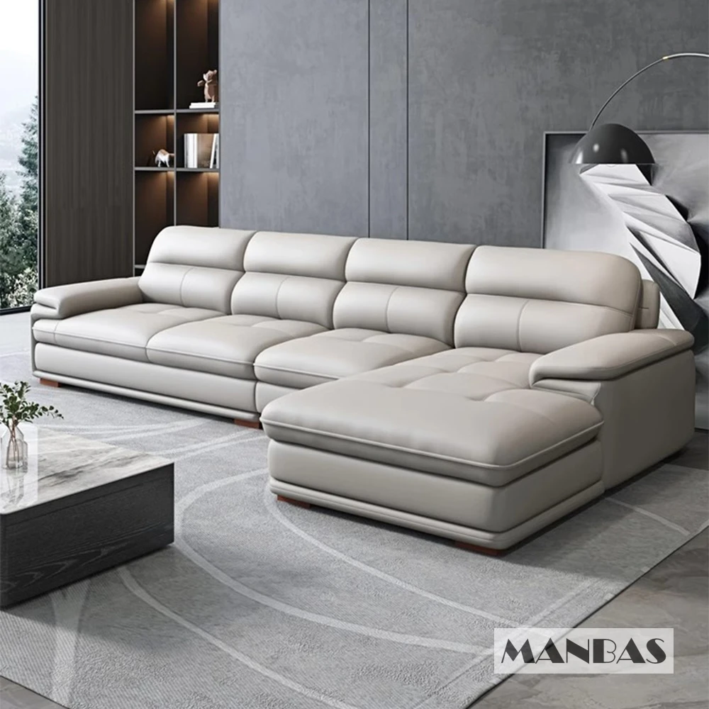 MANBAS Big Sectional Corner Couch Modern Elegant Italian Genuine Leather Sofa Sets for Living Room Modular Sofas Home Furniture