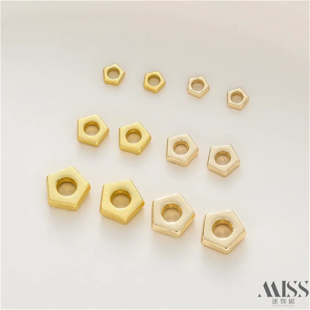 

14K Gold-wrapped Color-preserving Matte Gold Pentagonal Spacer 4mm/6mm/8mm Gasket DIY Handmade Chain Jewelry Accessories