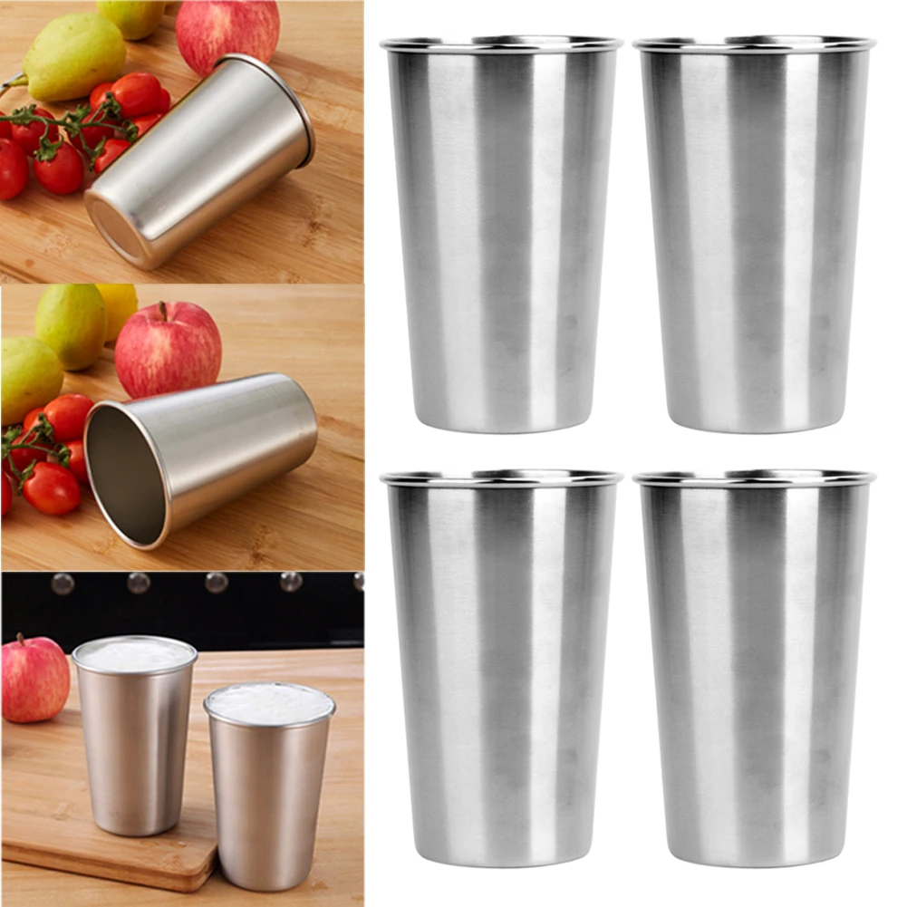 1-5Pcs 500ML Stainless Steel Cups with Juice Beer Glass Portion Cups 16oz Tumbler Pint 350ml Metal Kitchen Drinking Mug Bar Supp