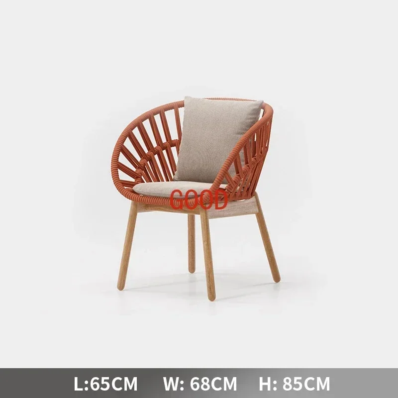 Rattan chair three-piece set balcony solid wood outdoor sofa rattan high-back rope chair outdoor courtyard single chair