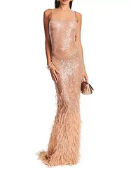 Sexy Sleeveless Sequined Mermaid Gown With Feather Prom Dress Design Feeling Tight Elastic Performance Clothing فساتين سهرة