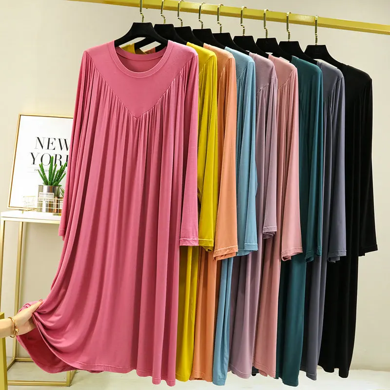 Plus Size Nightgowns Women Summer Loose Long Home Wear Sleepwear Dresses Autumn Long Sleeve Pajamas Nightdress Female 130KG